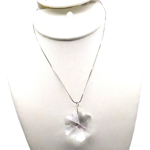 Vintage Crystal Snowflake Pendant Necklace, 925 Sterling Silver Chain - Picture 3 of 5